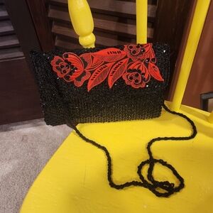 Vintage Black and Red Beaded Clutch